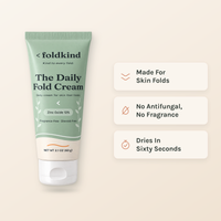Made for skin folds, no antifungal and no fragrance, dries in sixty seconds. The Daily Fold Cream with zinc oxide 12%.